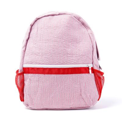 China Striped Cotton Seersucker Waterproof Backpack Student Schoolbag for sale