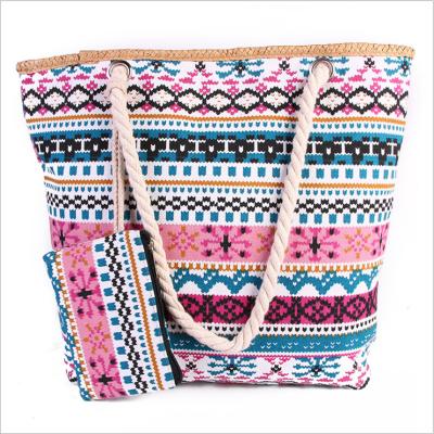 China Wholesale Fashion Diaper Bag Sets Colorful Canvas Shopping Handbag With Purse for sale