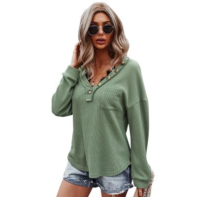 China V-Neck Women's Fall/Winter Solid Color Breathable Knitted Long Sleeve Sweater for sale