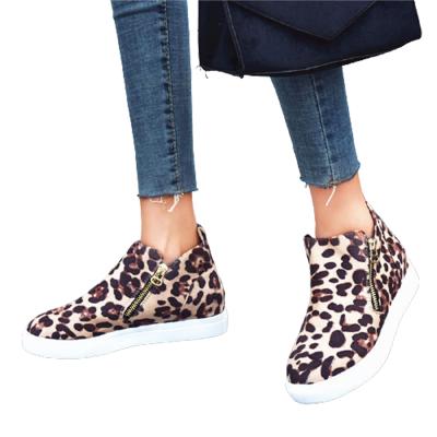 China Around 2021 stylish women leopard printed solid color leather boots double side zipper large size short boots for sale