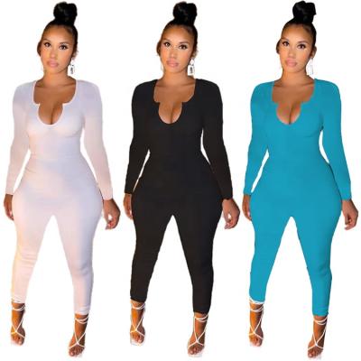 China 2021 Anti-Wrinkle Hot Ladies One Piece Rompers Breathable Autumn Women Bodycon Jumpsuits Long Sleeve Solid for sale