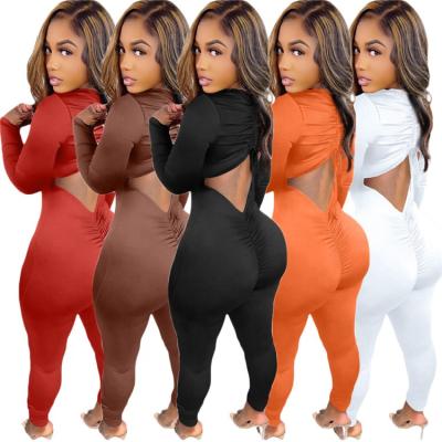 China Anti-pilling 2021 Nine Piece Ladies Rompers Long Sleeve Autumn Women Bodycon Backless Stacked Overalls for sale