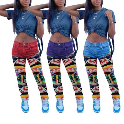 China Unique QUICK DRY products for sale splice women's jeans graffiti women's pants and pants jeans women for sale