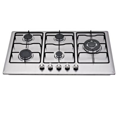 China Hotel 5 Burner Stainless Steel Panel Gas Hob 86cm Width Gas Stove for sale