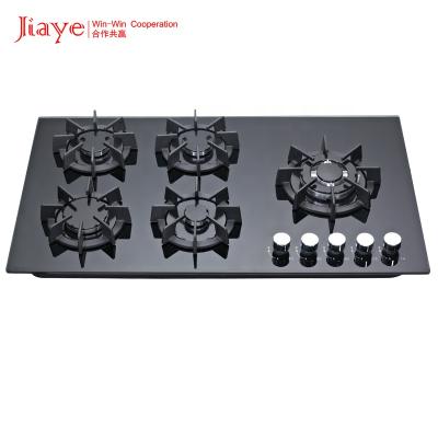 China Hotel The New Oil Into The High Quality 5 Burner Tempered Glass Panel Gas Cooker Hob for sale