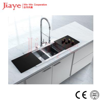 China Without Faucet Double Bowl Handmade Sink With Double Tempered Glass Drainer for sale