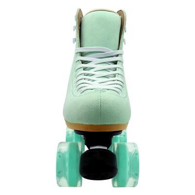 China Track/Store/Personal Using Green Genuine Leather Suede 4 Wheels Quad High Quality Classic Adjustable Roller Skate Roller Skate Ice Skate Shoes for sale