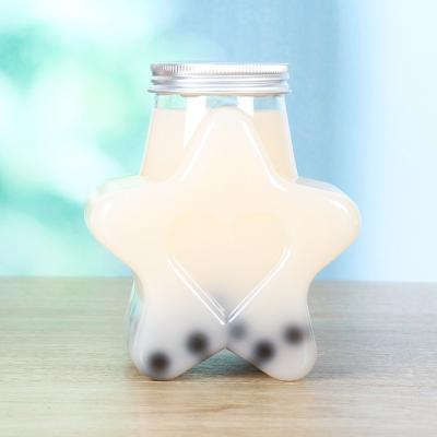 China Household Products Stored 300ml 400ml 500ml Cute Star PET Bubble Tea Bottle Plastic Beverage Bottles for sale