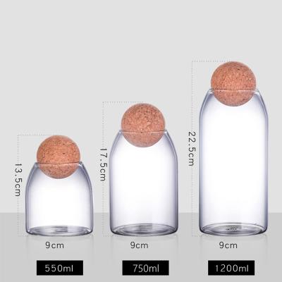 China Viable Storage Glass Bottle Jars Containers Borosilicate Box Reservoir Coffee Beans Creative Round Sealed Lead Free Transparent Cork Tea for sale