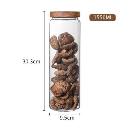 China Large Size High Quality Sustainable Food Storage Round Borosilicate Glass Food Sealed Jar With Wooden Lid for sale