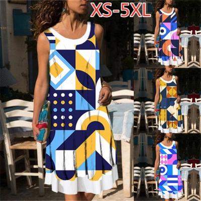 China Fashion Others Women's Dresses Women Summer Casual Dress Casual Dress Pattern Round Irregular Skirt Sleeveless Beach Two Piece Fake Neck Dress for sale