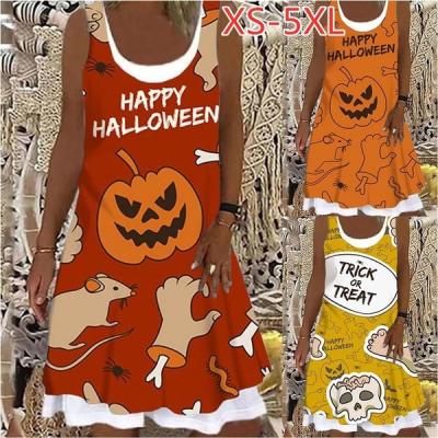 China Other Summer Women's Casual Halloween Beach Animal Wacky Dress Sleeveless Dress Round Collar Loose Fake Two-Piece Dress for sale