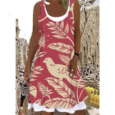 China Other Women's Summer Dresses Large Size Animal Pattern Women's Casual Sleeveless Round Collar Fake Two Piece Dress Loose for sale