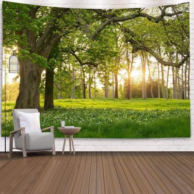 China Plain 150x150cm Living Room Wall Hanging Beautiful Forest Tapestry Forest Mountain Landscape Home Decor for sale