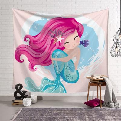 China 150x150cm Simply Cartoon Mermaid Tapestry Cloth Colleage Dorm Wall Hanging Art Wall Rugs Tapestry for sale