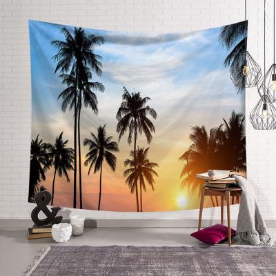 China Simple Hawaiian Palm Tree Aloha Decor Tapestry Scenery Beach Hangings Sunset Fabric Poster Coconut Salo Tapestry for sale