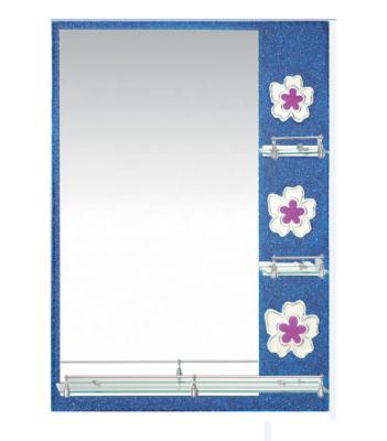 China Hot Sale Traditional Colorful Flower Design Resin Bathroom Mirror With Shelf for sale