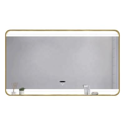 China Bathroom Wall Demister Stainless Steel Frame Mirror Touch Screen Smart Rectangle LED Lighted Bath Mirror for sale