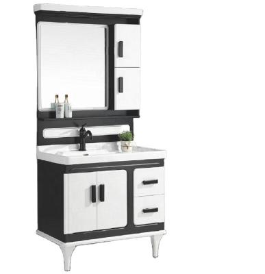 China Commercia Modern Black And White PVC Bathroom Mirrored Soft Close Cabinet Vanity Bathroom Storage for sale