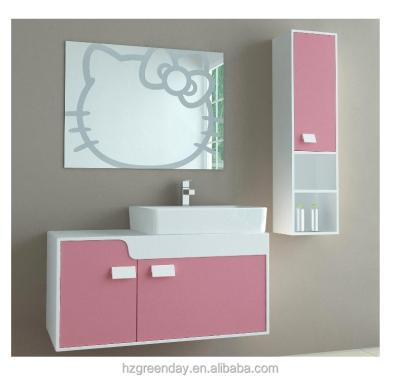 China Cute Modern Hello Kitty Pink Kids Bathroom Cabinet Vanity for sale