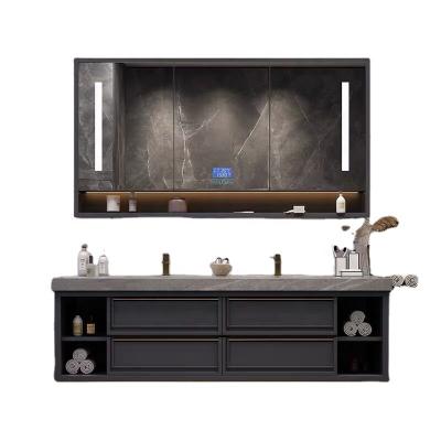 China Hot Sale 2021 New Design Hotel Style Bathroom Double Sink Modern Plywood Mirrored Stone Basin Bathroom Vanity for sale