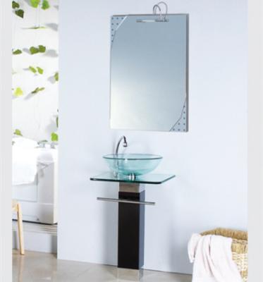 China Hangzhou Pedestal Manufacture Popular Design Glass Wash Hand Basin Vanity With Mirror for sale