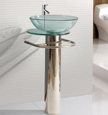 China Hangzhou clear pedestal glass bathroom basin set sell well all over the world for sale