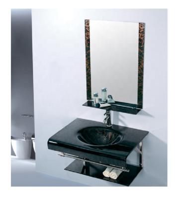 China Hangzhou Illuminated Wall Mounted Glass Wash Hand Basin Vanity With Mirror for sale