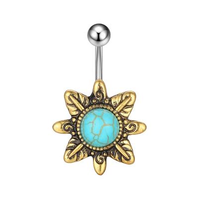 China CLASSIC Belly Button Rings 14G Navel Ring Golden Flowers Body Belly Piercing Jewelry For Women Beach Belly Button Rings Umbilical Nail for sale