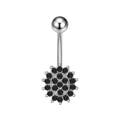 China TRENDY for Women Beach 316L Stainless Steel Crystal Flower Black Color Sexy Navel Jewelry Piercing Umbilical Nail Belly Button Ring for sale