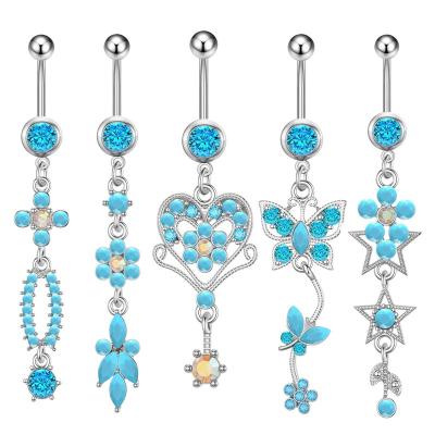 China Neo-Gothic Crystal Belly Button Rings Turquoise Navel Ring Drop Dangle Body Belly Piercing Jewelry Women Fails Belly Button Rings Jewelry for sale