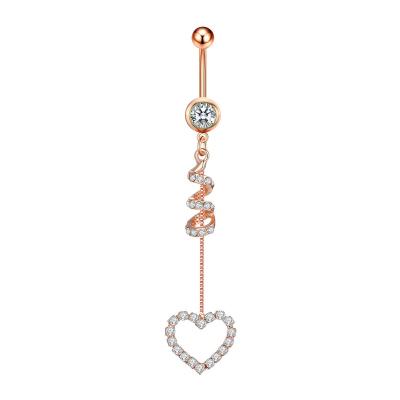 China FASHIONABLE Rose Gold Jewelry Belly Button Rings Zircon Love Dangle Navel Ring Belly Piercing Beach Belly Belly Button Rings 316L Umbilical Nail for sale