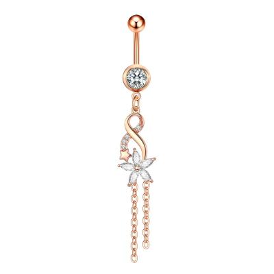 China TRENDY Rose Gold Jewelry Navel Rings Five-pointed Star Zircon Dangle Navel Ring Belly Piercing Belly Navel Rings Umbilical Nail for sale