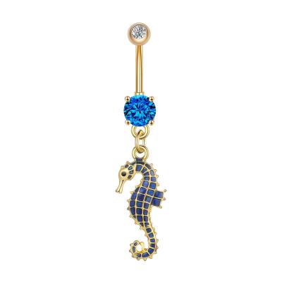 China Cute Sexy Hippocampus Belly Button Navel Piercing Dangling Rings Belly Rings Belly Piercing Woman Body Jewelry Crystal Surgical Steel 14g for sale