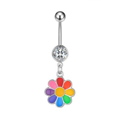 China 14G Crystal Flower Belly Button Ring Luxury Navel Bar Piercing Ring For Women Body Jewelry for sale