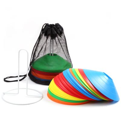 China PE football brand cone trianing set with iron holder and mesh bag for sale