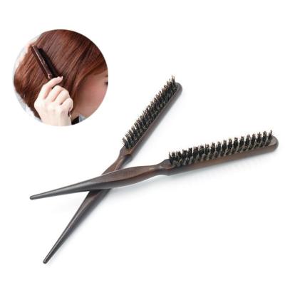 China Salon Professional 3 Rows Teasing Thin Line Hair Brushes Back Wooden Boar Bristle Comb Hair Extension Brush Styling Tools for sale