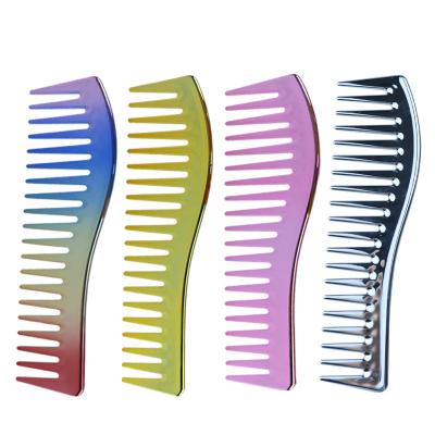 China Fashionable Appearance Plating Tooth Hair Comb Custom Logo Wholesale Hair Wide Tooth Wide Comb For Salon Hair Cutting Use Rainbow Plastic Comb for sale