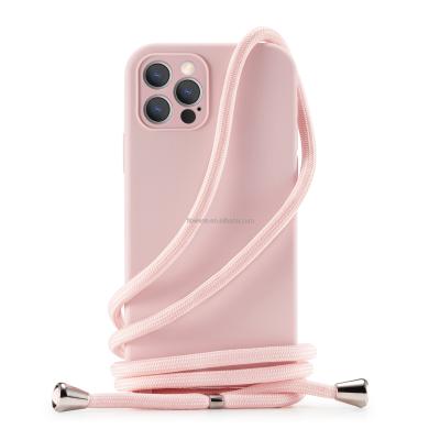 China Anti-drop Cross - Body Phone Cases With Long Strap Liquid Silicone Colors Necklace Phone Case For Iphone 13 Pro Max for sale