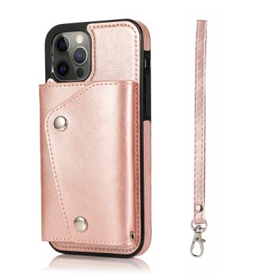 China PU Leather Shoulder Strap Long Chain Necklace Wallet Cell Phone Leather Case For iPhone 12 pro max for sale