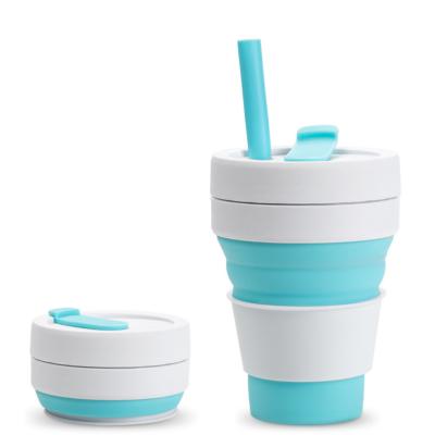 China Viable Wholesale Promotions Best Selling Reusable Lightweight Silicone Leak Proof Collapsible Cups With Straw 350ML for sale