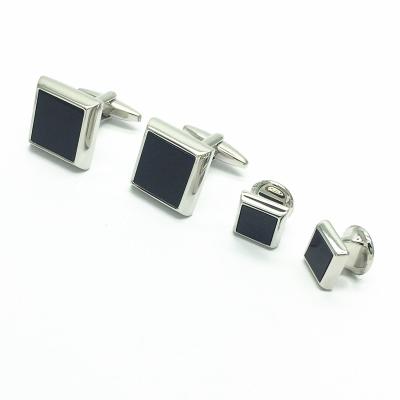 China New design high quality formal classic welcome black onyx suqare business ALLOY cufflinks and studs for sale