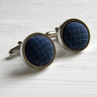 China ALLOY Wedding Accessories Blue Fabric Groom Shirt Cufflinks for sale