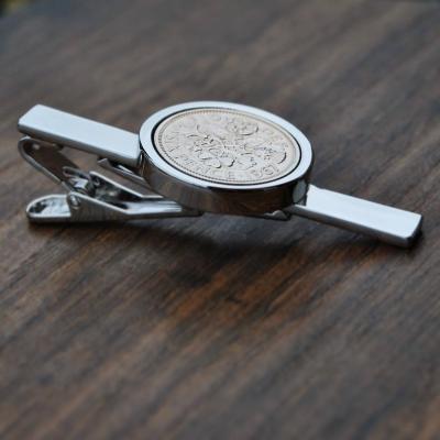 China ALLOY Pull Tie Maker Tie Clip Sixpence Coin Link Slide Silver for sale