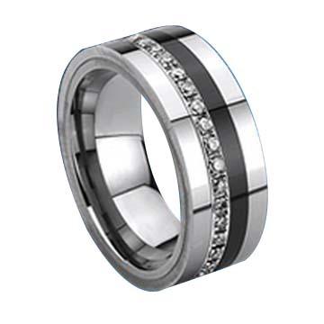 China FASHIONABLE High Quality Luxury Comfort Fit Silver Shiny Diamond Stone Men Women Tungsten Ring for sale