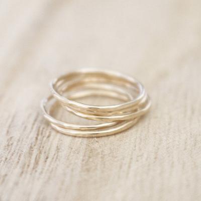 China Thin Stainless Steel Gold Hammered Stacking Ring Set Of 5 Women Ring Set for sale