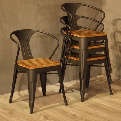 China Stackable Industrial Rustic Cafe Bistros Banquet Leisure Restaurant Steel Metal (Other) Dining Chair With Wood Seat for sale