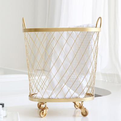 China Eco-friendly Cheap Large Round Children's Dirty Clothes Hamper Decorative Laundry Metal Wire Material Laundry Storage Basket china wholesale for sale