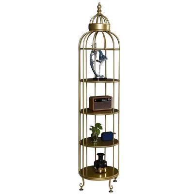 China Modern portable simple iron birdcage bookcase display fram decoration metal shelf for living room for sale