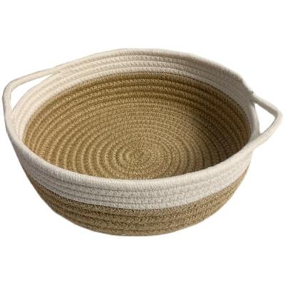 China New Traditional Cotton Yarn Woven Cosmetic Snacks Clothes Sundries Storage Basket for sale